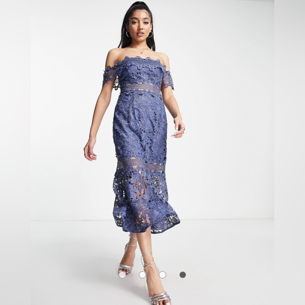 ASOS Design Lace Off Shoulder Midi Dress Sz 12